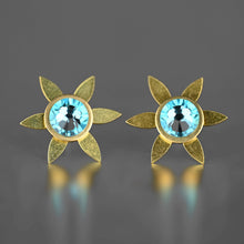 Load image into Gallery viewer, Flower & Crystal Stone Stud Earrings: Air Blue Opal / Pointed Flower