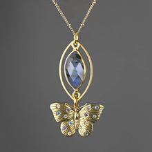 Load image into Gallery viewer, Vintage Butterfly Necklace w/ Multi Stones and Semi Precious: 18 + Extender / Amatrine