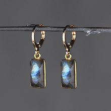 Load image into Gallery viewer, Golden Huggie with Rectangle Semi Precious Earrings: Dark Lab ** Lower cost