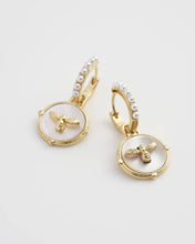 Load image into Gallery viewer, Honey Bee & Pearl Huggie Earrings