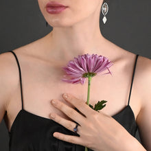 Load image into Gallery viewer, Ring w/ Labradorite Hexagon on a Hammered Band (Gunmetal): Darker Darker Labradorite- Lower Cost / 7