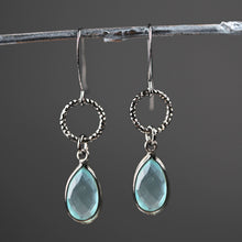 Load image into Gallery viewer, Gunmetal Small Circle Earrings with Stone Drop Earrings: London Blue