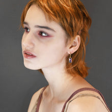 Load image into Gallery viewer, Golden Huggie with Rectangle Semi Precious Earrings: Strawberry Quartz
