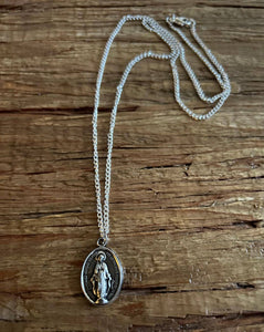 Silver Metal Mary Made in Italy Pendant Necklace