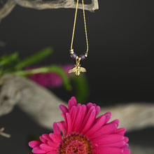 Load image into Gallery viewer, Vintage Pave Bee w/ Semi Precious Stones Necklace: Amethyst / 16 + Extender
