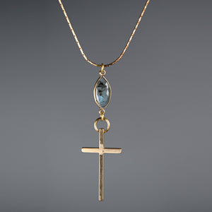 Brass Cross on w/ Semi Precious on an Adjustable Chain: Moonstone