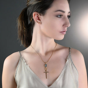 Brass Cross on w/ Semi Precious on an Adjustable Chain: Prasiolite
