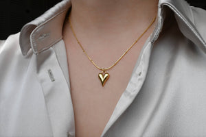 18k Gold Heart Necklace - Beaded Snake Chain Necklace