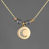 Pave Moon w/ Semi Precious Stones Necklace: 16 + Extender / Iolite