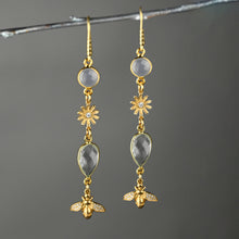 Load image into Gallery viewer, Whimsical Flowers &amp; Bees w/ Crystals &amp; Gemstone Earrings
