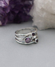 Load image into Gallery viewer, Amethyst Triple Gemstone Ring, Sterling Silver: Size 8
