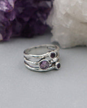 Load image into Gallery viewer, Amethyst Triple Gemstone Ring, Sterling Silver: Size 7
