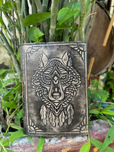 Load image into Gallery viewer, Wolf Embossed Leather Journal diary with 200 Handmade pages
