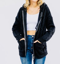 Load image into Gallery viewer, Black Cable-knit Zip Sweatshirt
