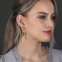 Load image into Gallery viewer, Cross w/ Rectangle Semi Precious Earrings: Turquoise Jasper
