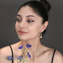 Load image into Gallery viewer, Brass Leaf w/ Beaded Semi Precious Heishi Top Earrings: Black Labradorite
