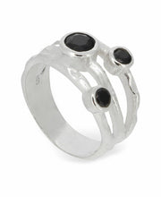 Load image into Gallery viewer, Black Onyx Triple Gemstone Ring, Sterling Silver: Size 9
