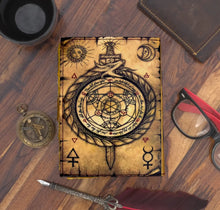 Load image into Gallery viewer, Vintage Leather Journal Notebook Diary with Compass Print 
