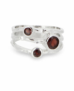 Garnet Triple Gemstone Ring, Sterling Silver: Size 6