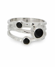 Load image into Gallery viewer, Black Onyx Triple Gemstone Ring, Sterling Silver: Size 9
