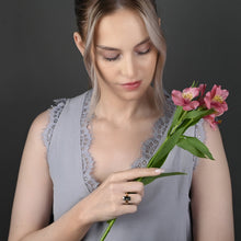 Load image into Gallery viewer, Pyrite Rectangle   Ring on a Hand Hammered Gold Band: 7
