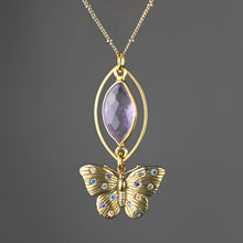 Load image into Gallery viewer, Vintage Butterfly Necklace w/ Multi Stones and Semi Precious: 18 + Extender / Amatrine
