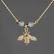 Load image into Gallery viewer, Vintage Pave Bee w/ Semi Precious Stones Necklace: Amethyst / 16 + Extender
