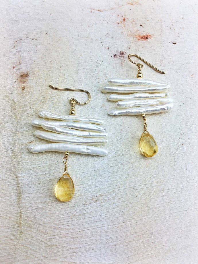 Freshwater Pearl 14k Gold Filled Citrine Drops