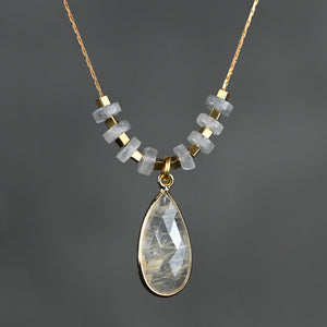 Golden Rutile Large Tear Drop on Delicate Vintage Chain