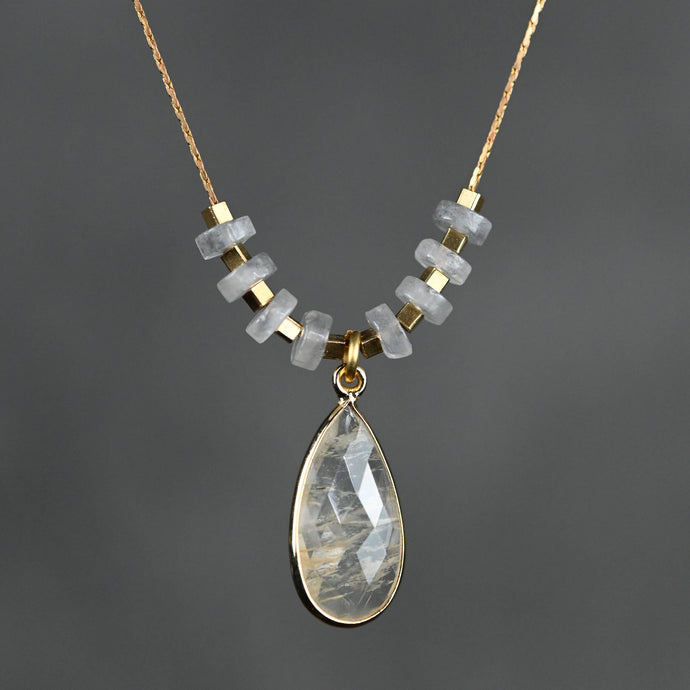 Golden Rutile Large Tear Drop on Delicate Vintage Chain