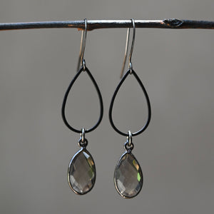 Black Tear with Smoky Quartz Drop Earrings