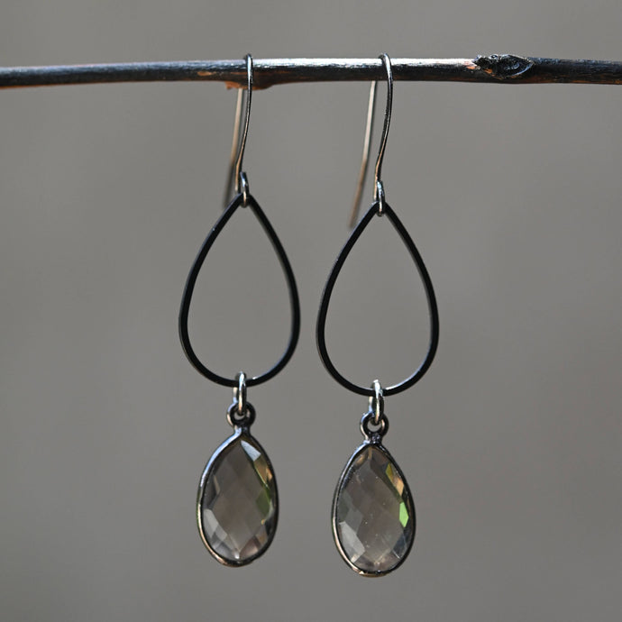 Black Tear with Smoky Quartz Drop Earrings