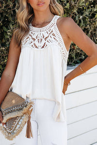 Crochet Lace Sleeveless Babydoll Top: White