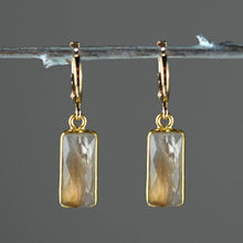 Load image into Gallery viewer, Golden Huggie with Rectangle Semi Precious Earrings: Strawberry Quartz
