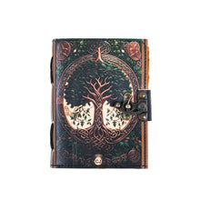 Load image into Gallery viewer, Leather Journal Notebook with Vintage Paper Tree Print
