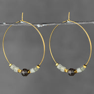 50mm Brass Hoops w/ Semi Precious Cube and Star Cut Earrings: Aquamarine Cube - Smoky Q Star