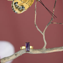 Load image into Gallery viewer, Amethyst  Rectangle Ring on a Hand Hammered Golden Band: 6
