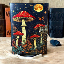Load image into Gallery viewer, Leather Journal Grimoire Vintage Mushroom Notebook Handmade
