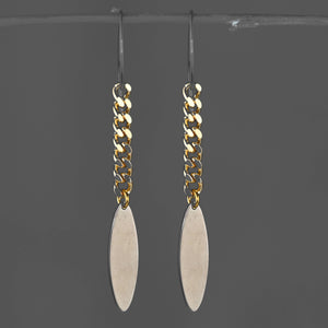 Mixed Metal Gold Chain Gunmetal Marquise Drop Earrings