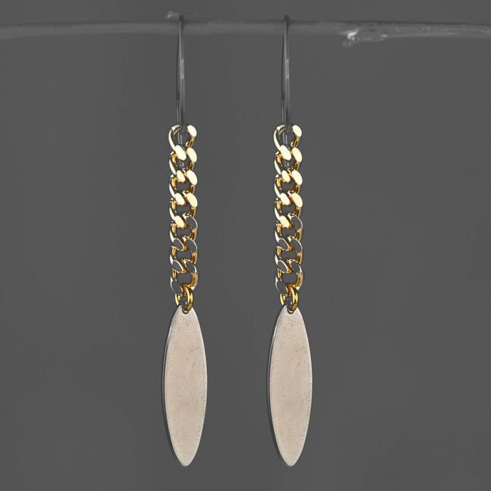 Mixed Metal Gold Chain Gunmetal Marquise Drop Earrings