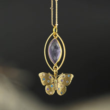 Load image into Gallery viewer, Vintage Butterfly Necklace w/ Multi Stones and Semi Precious: 18 + Extender / Amatrine
