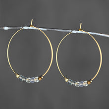 Load image into Gallery viewer, 50mm Brass Hoops w/ Fluorite Earrings

