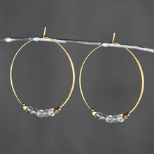 Load image into Gallery viewer, 50mm Brass Hoops w/ Faceted Semi Precious Earrings: Amethyst
