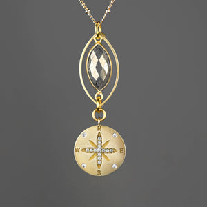 Compass w/ Stones and Semi Precious Marquise Necklace: Labradorite