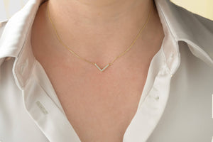 Sterling Silver Diamond Necklace - Gold Vermeil CZ Necklace: Pave V / Silver