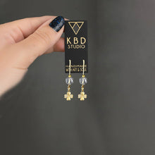 Load image into Gallery viewer, Citrine Gemstone Long Wire Earrings w/ Four Leaf  Clover &amp; Crystals St.Patrick's Day
