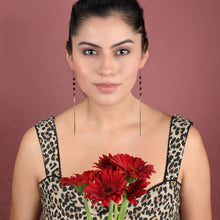 Load image into Gallery viewer, Sleek Semi Precious Long 4 Garnet Black Gold Tassel Earrings
