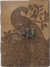 Load image into Gallery viewer, Peacock Embossed Leather Journal diary with 200 pages

