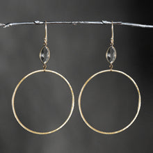 Load image into Gallery viewer, Large Brushed Gold Hoops w/ Semi Precious Gemstones: Golden Rutile
