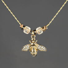 Load image into Gallery viewer, Vintage Pave Bee w/ Semi Precious Stones Necklace: Amethyst / 16 + Extender
